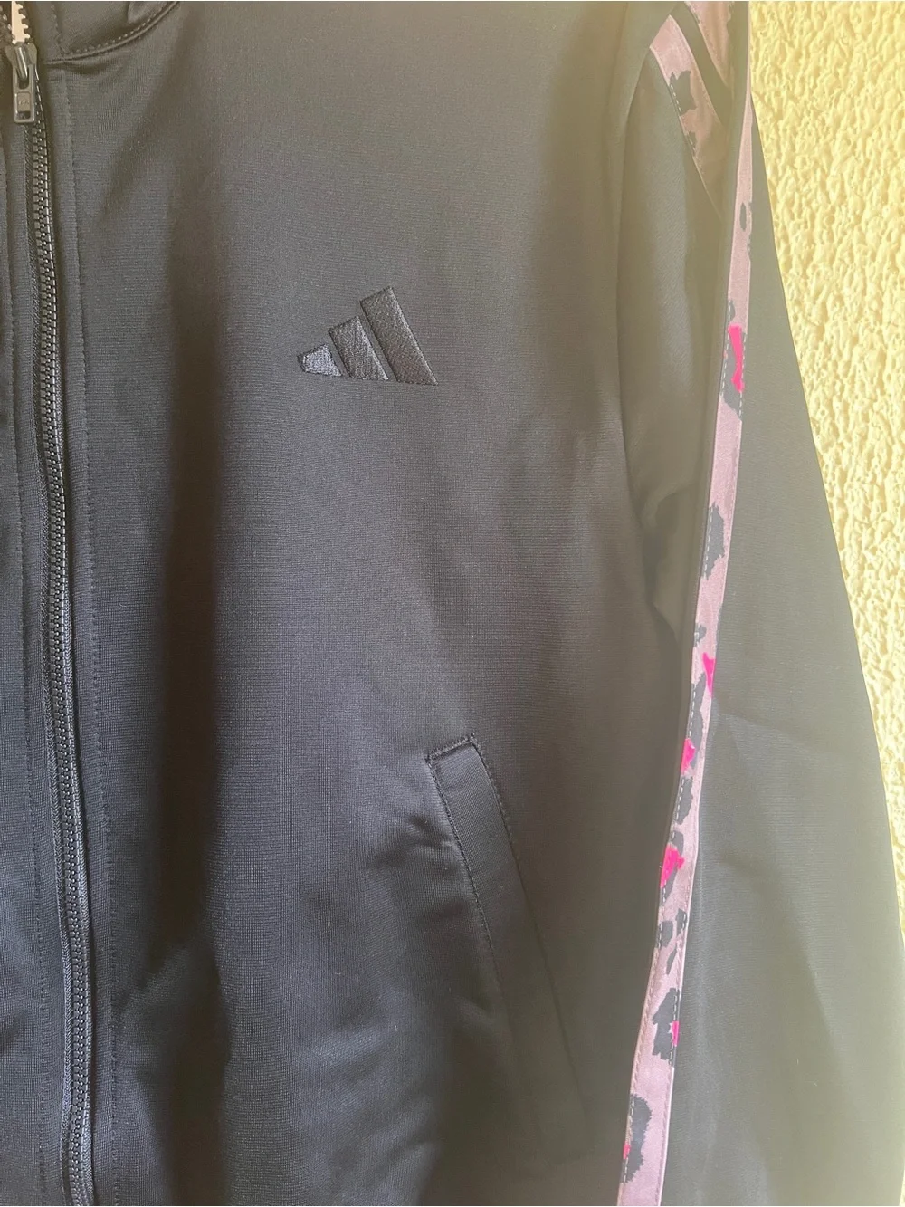 adidas Kids Black Track Set with Pink Camo Side Stripe